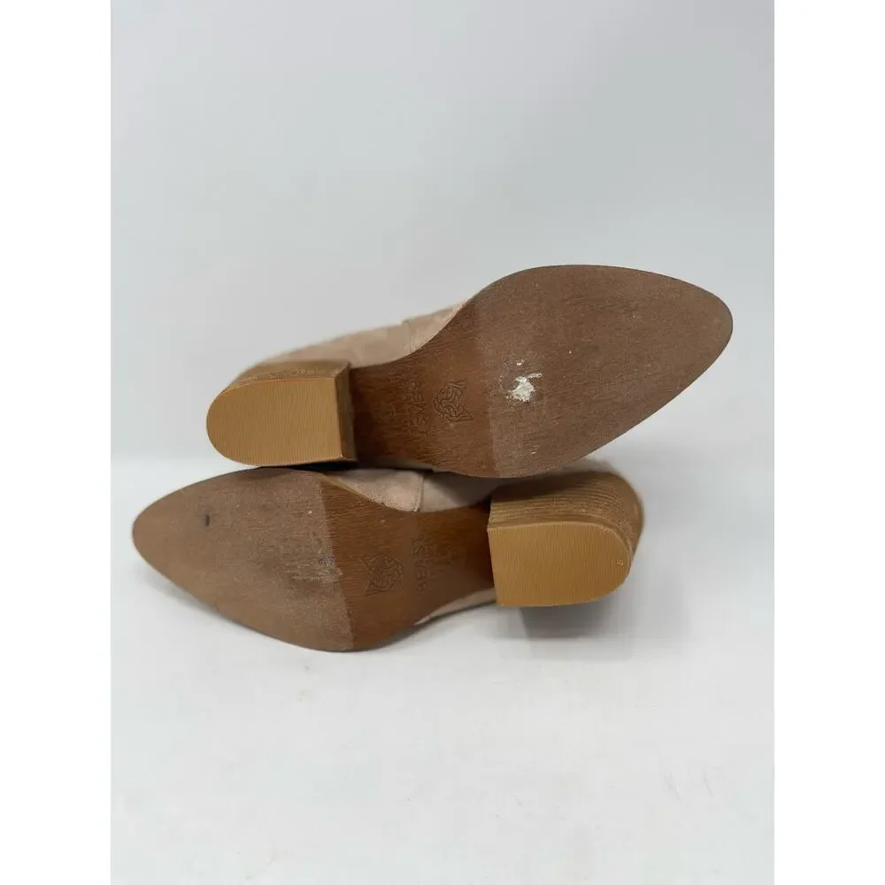 Beast Fashion James II Heeled Taupe Faux‎ Suede Slip On Almond Toe Ankle Boot